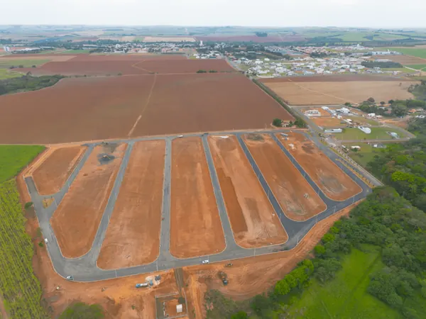 Vista aérea de loteamento com ruas pavimentadas
